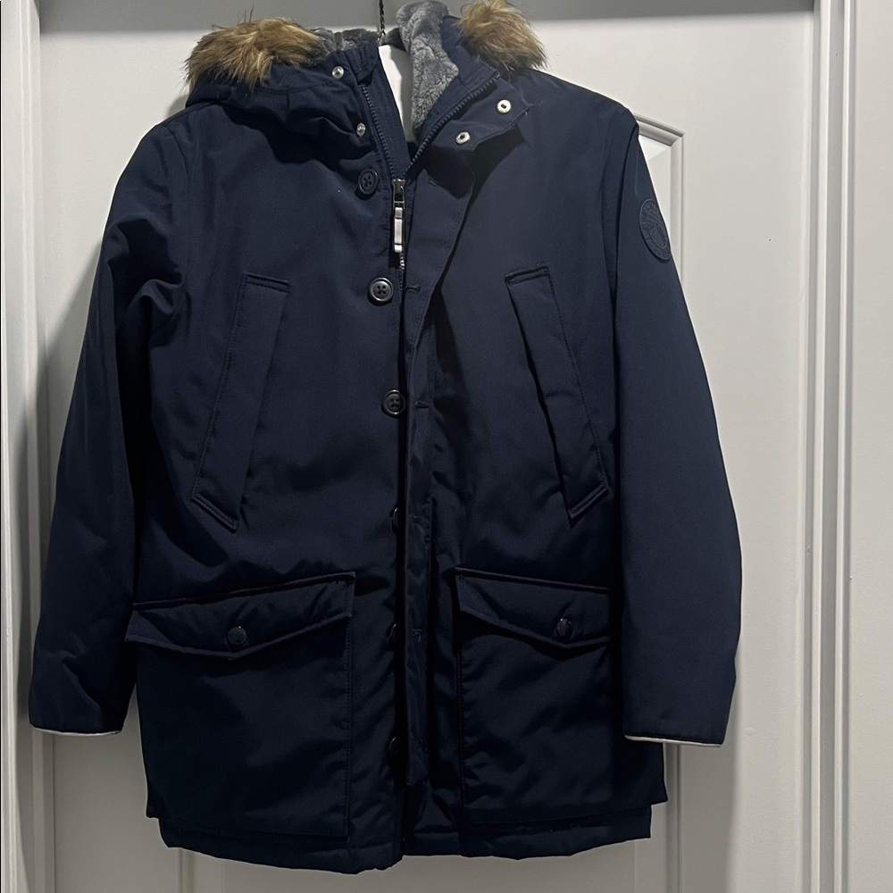 GAP Kids Navy Puffer Jacket with Removable Faux Fur Hood